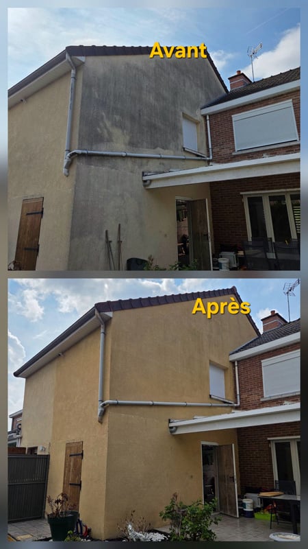 Photo ravalement pignon avant après nettoyage et traitement