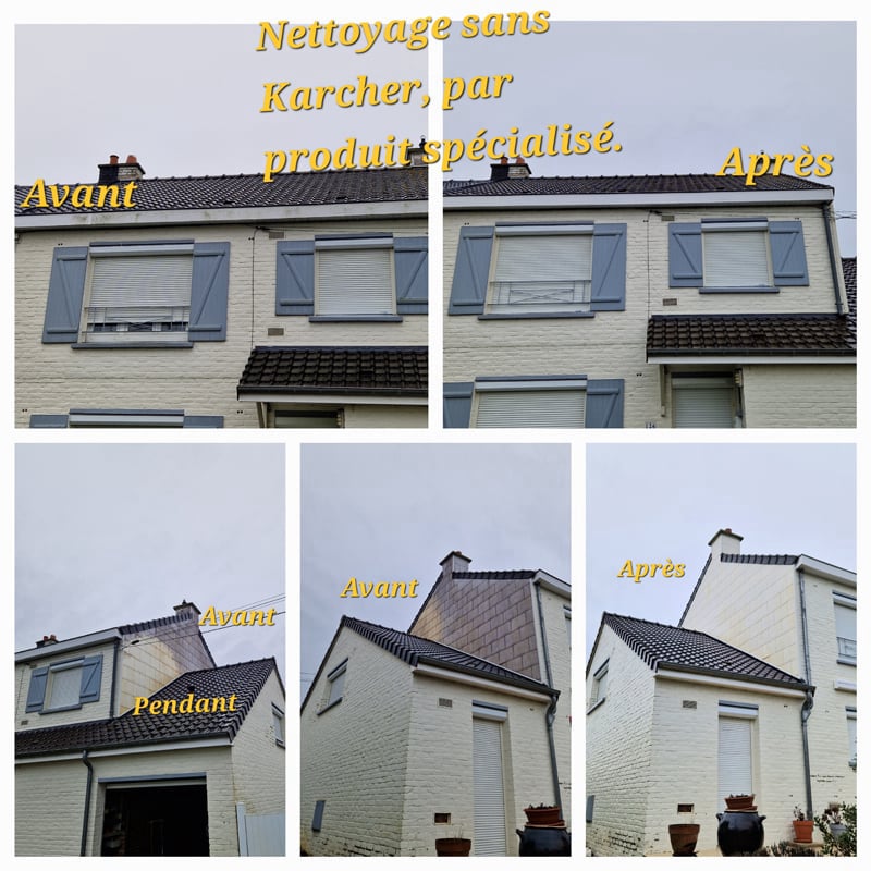 photo nettoyage avant pendant après d'une façade sans karcher mais avec produit spécial